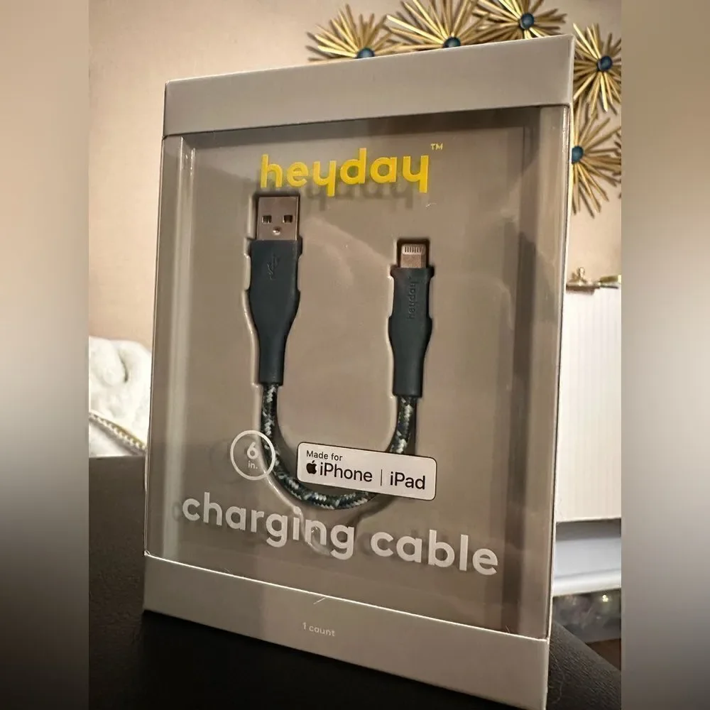 Heyday Round Charging Cable compatible with iPhone to USB-A (Blue) 6 In.